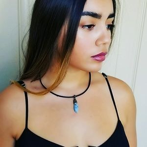 Blue Dyed Quartz Crystal pendant Necklace